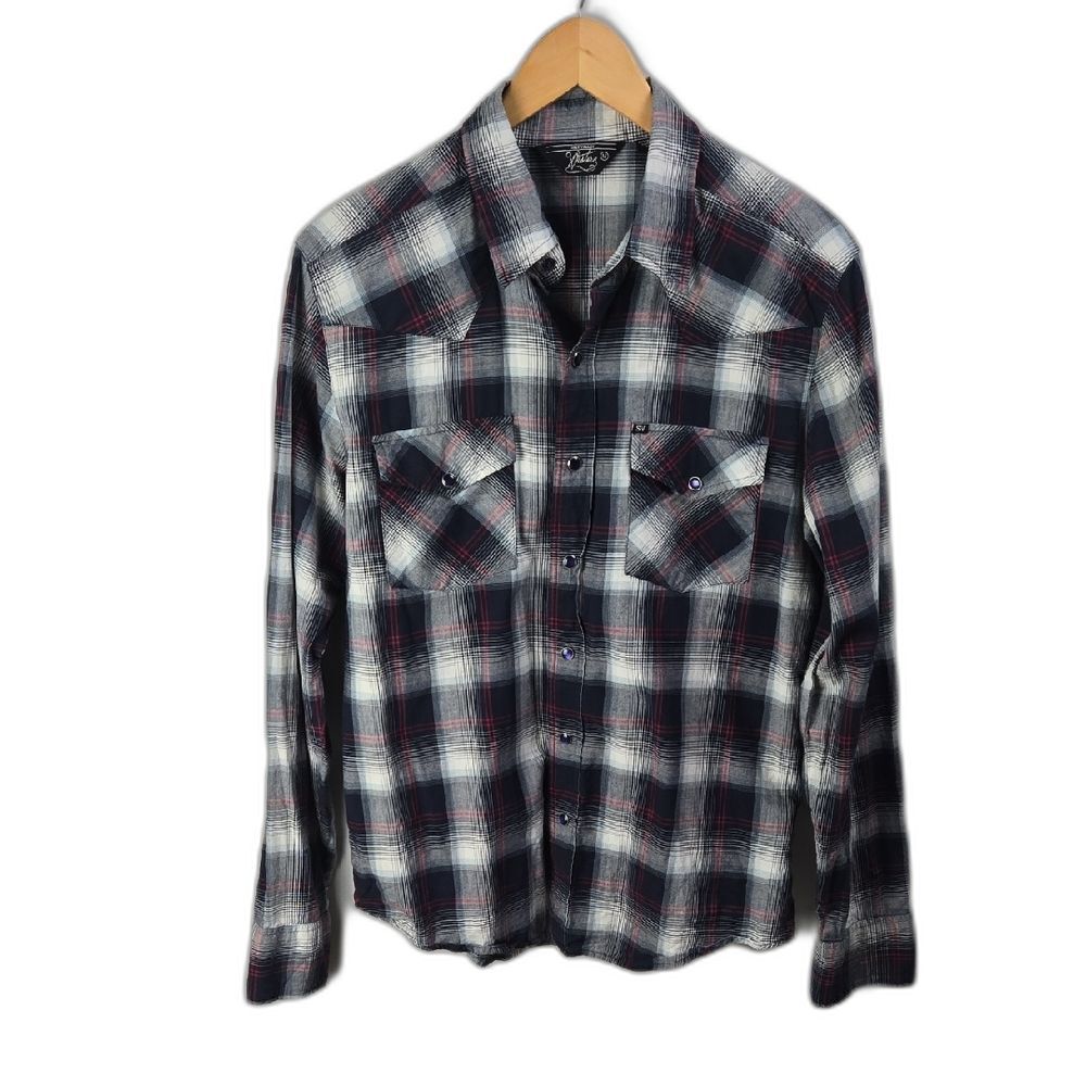 Salt Valley Men's Western Pearl Snap Shirt  Medium Blue Plaid Long Sleeve